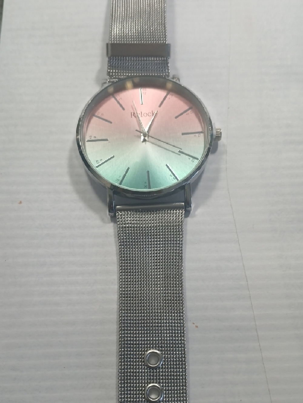 Iridescent Dial Silver Mesh Strap Watch - Picture 2 of 7